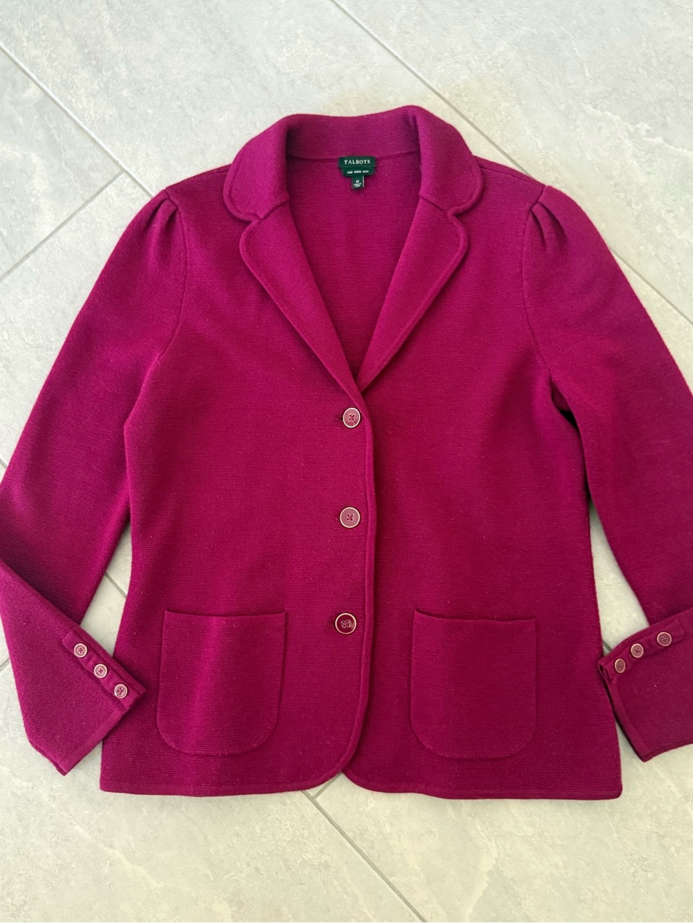 Talbots Raspberry 100% Merino Wool Knit Blazer in Deep Berry M